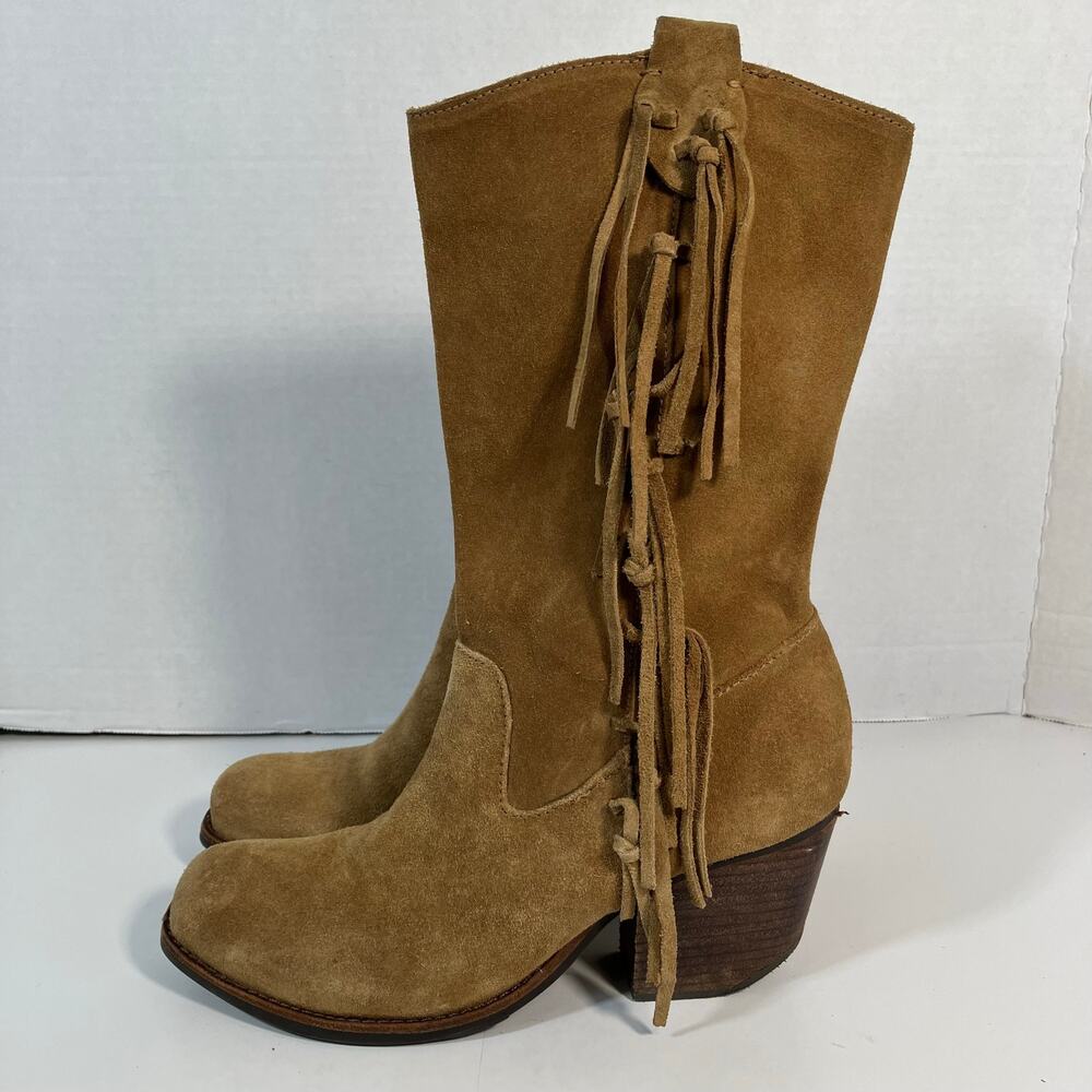 Matisse Sz 8 El Paso Fringe Western Tan Cowboy Boot Square Toe Block Heel